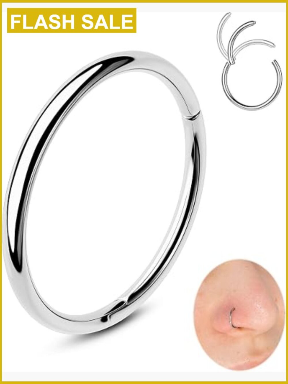 20G 6mm Hinged Segment Nose Rings - 316L Surgical Steel Hoop for Nostril Septum